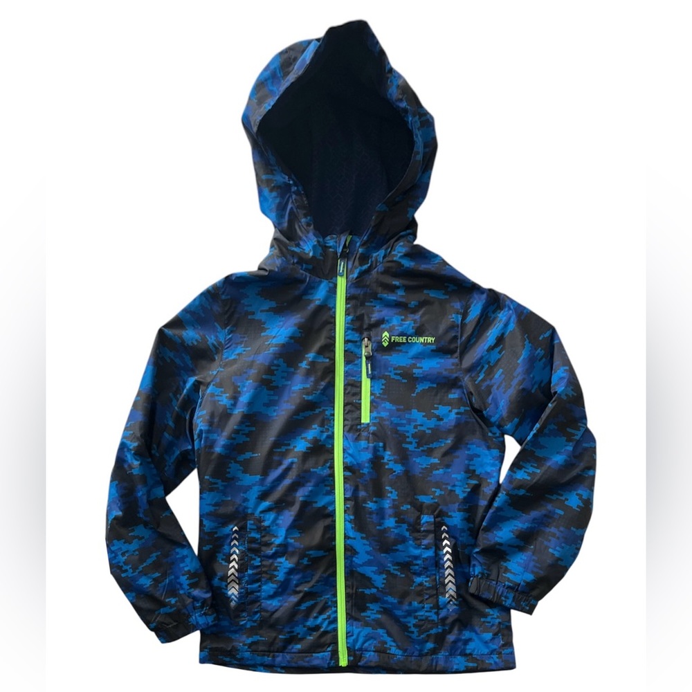 NWOT FREE COUNTRY blue digital camo print windbreaker fleece lined jacket sz 14